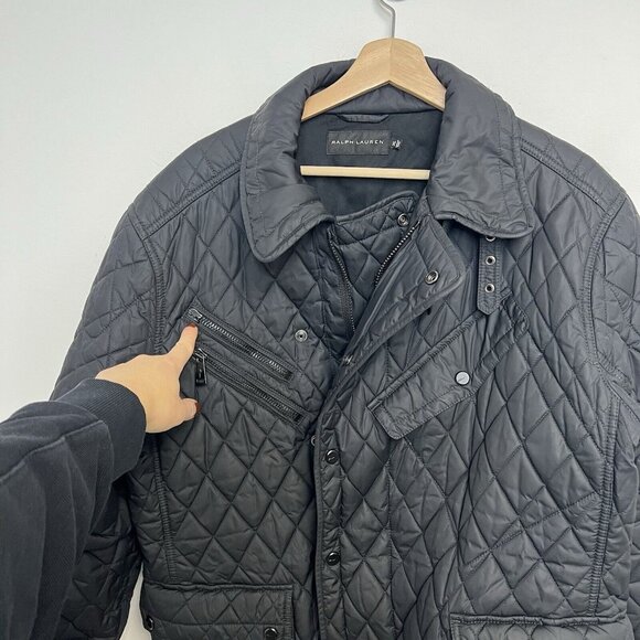 Ralph Lauren Black Label Men’s Quilted Nylon Double Breasted Biker Jacket XL - Picture 6 of 16